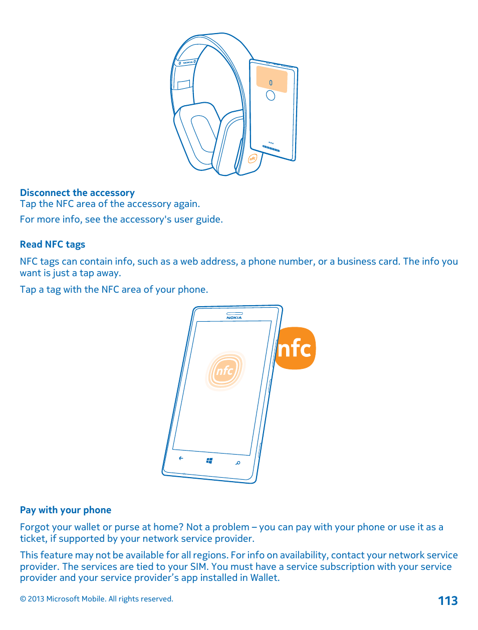 Read nfc tags, Pay with your phone | Nokia Lumia 925 User Manual | Page 113 / 131