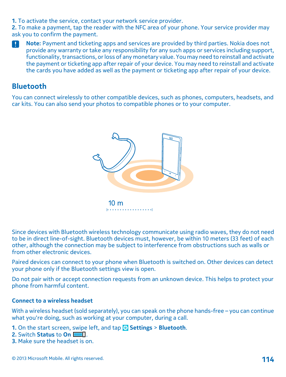 Bluetooth, Connect to a wireless headset | Nokia Lumia 925 User Manual | Page 114 / 131
