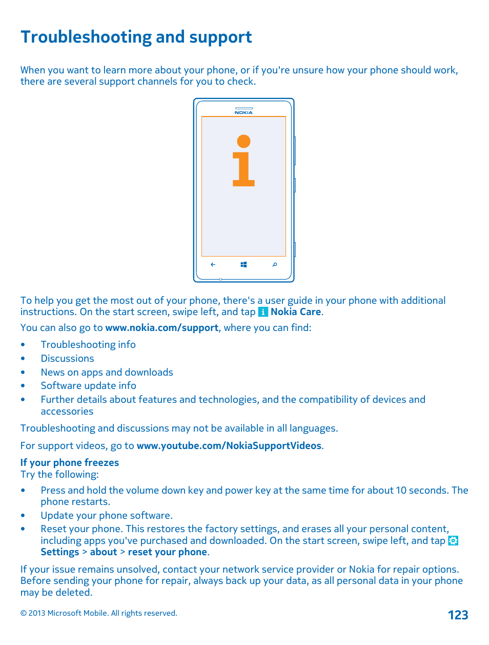 Troubleshooting and support | Nokia Lumia 925 User Manual | Page 123 / 131
