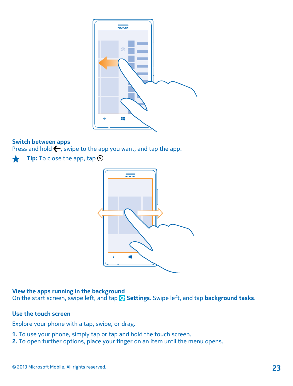 Use the touch screen | Nokia Lumia 925 User Manual | Page 23 / 131