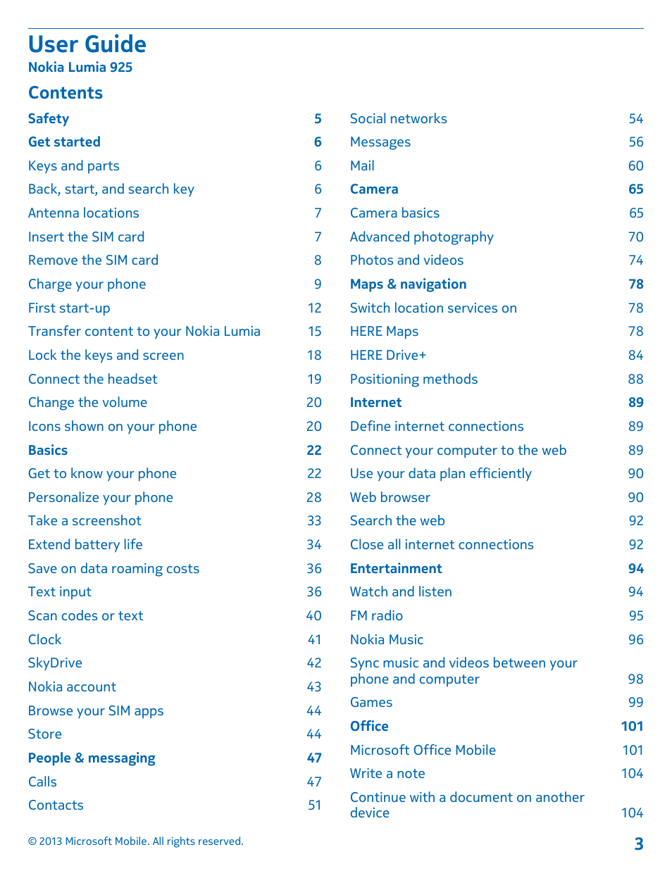 Nokia Lumia 925 User Manual | Page 3 / 131