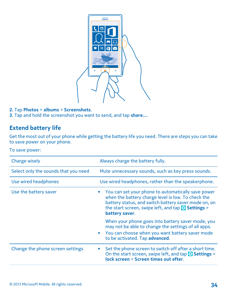 Extend battery life | Nokia Lumia 925 User Manual | Page 34 / 131