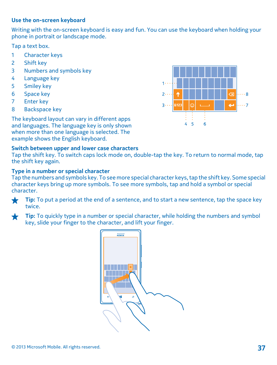 Use the on-screen keyboard | Nokia Lumia 925 User Manual | Page 37 / 131