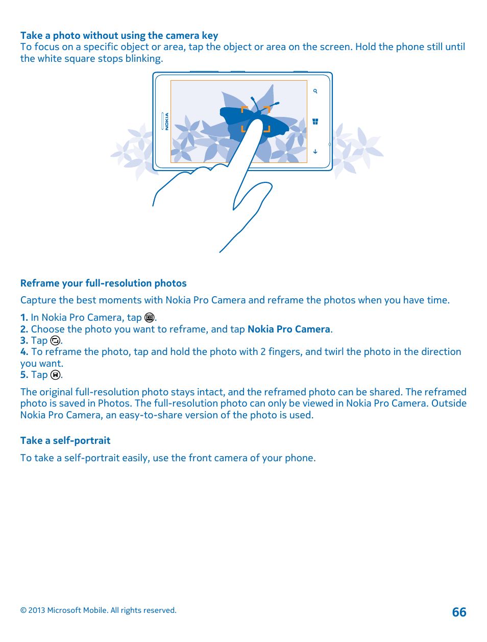 Reframe your full-resolution photos, Take a self-portrait | Nokia Lumia 925 User Manual | Page 66 / 131