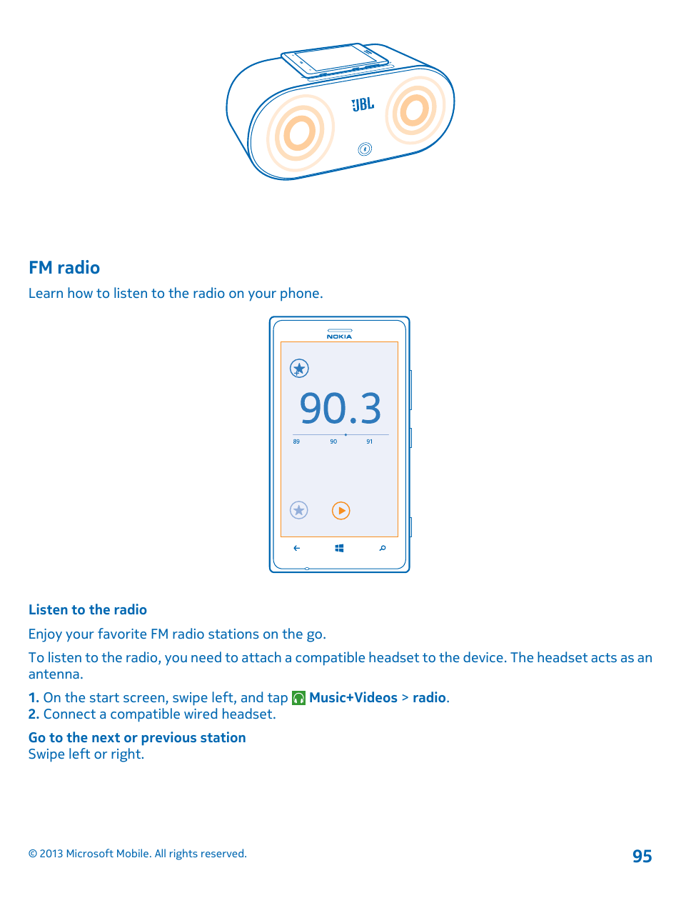 Fm radio, Listen to the radio | Nokia Lumia 925 User Manual | Page 95 / 131