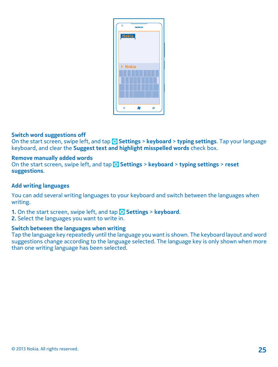 Add writing languages | Nokia Lumia 900 User Manual | Page 25 / 93