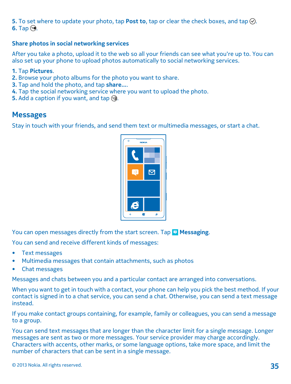 Share photos in social networking services, Messages, Messages 35 | Nokia Lumia 900 User Manual | Page 35 / 93