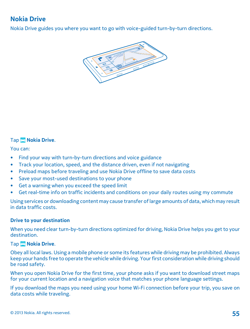 Nokia drive, Drive to your destination | Nokia Lumia 900 User Manual | Page 55 / 93