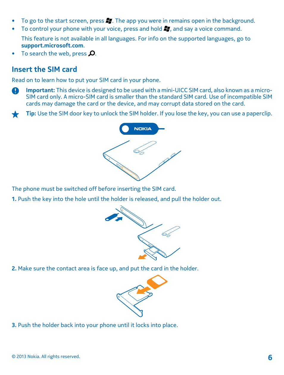 Insert the sim card | Nokia Lumia 900 User Manual | Page 6 / 93
