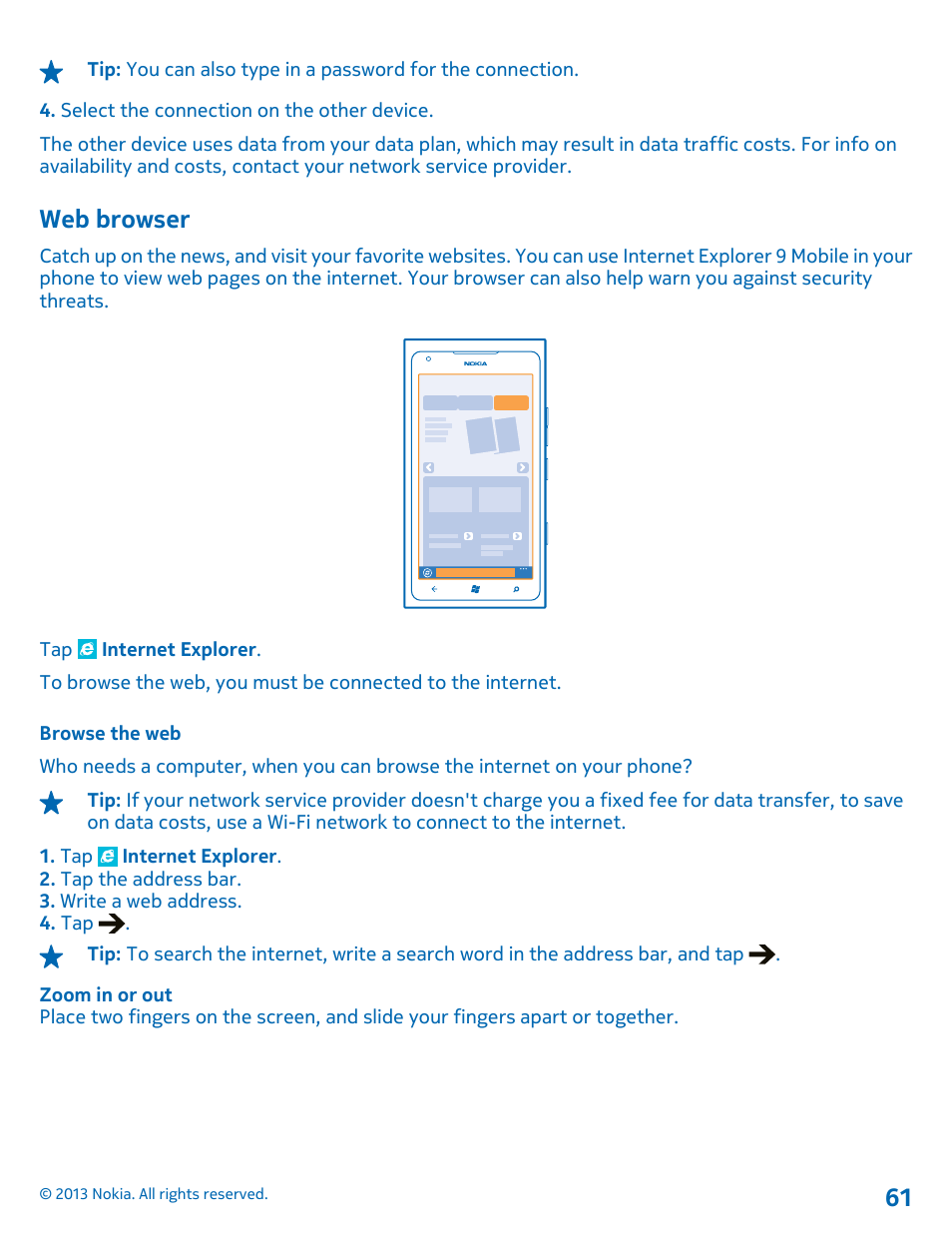 Web browser, Browse the web | Nokia Lumia 900 User Manual | Page 61 / 93