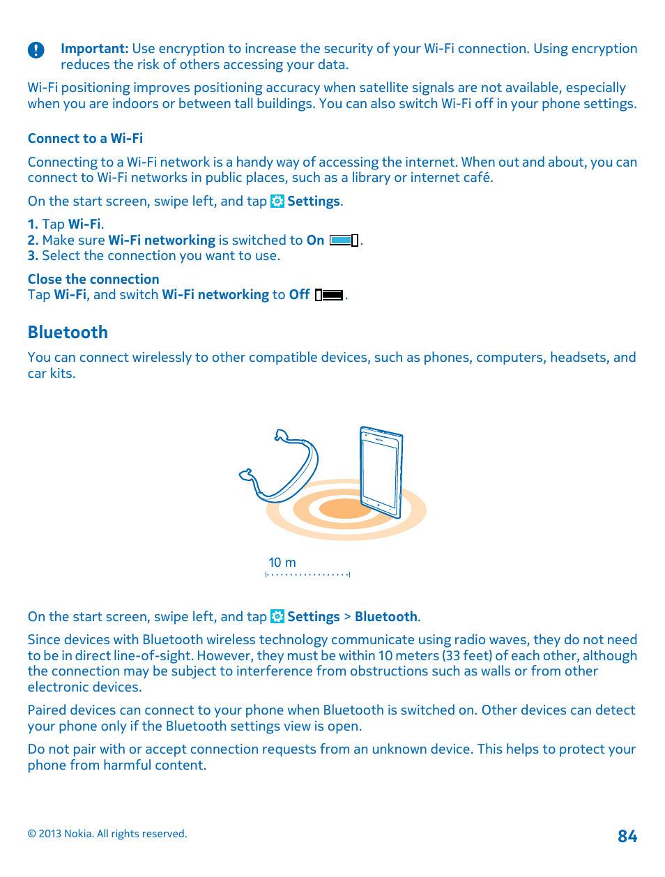 Connect to a wi-fi, Bluetooth, Bluetooth 84 | Nokia Lumia 900 User Manual | Page 84 / 93