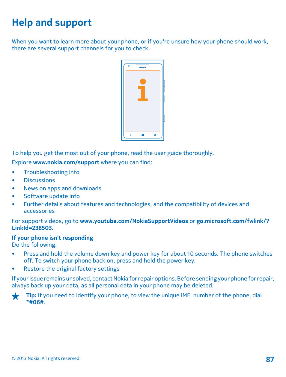 Help and support | Nokia Lumia 900 User Manual | Page 87 / 93