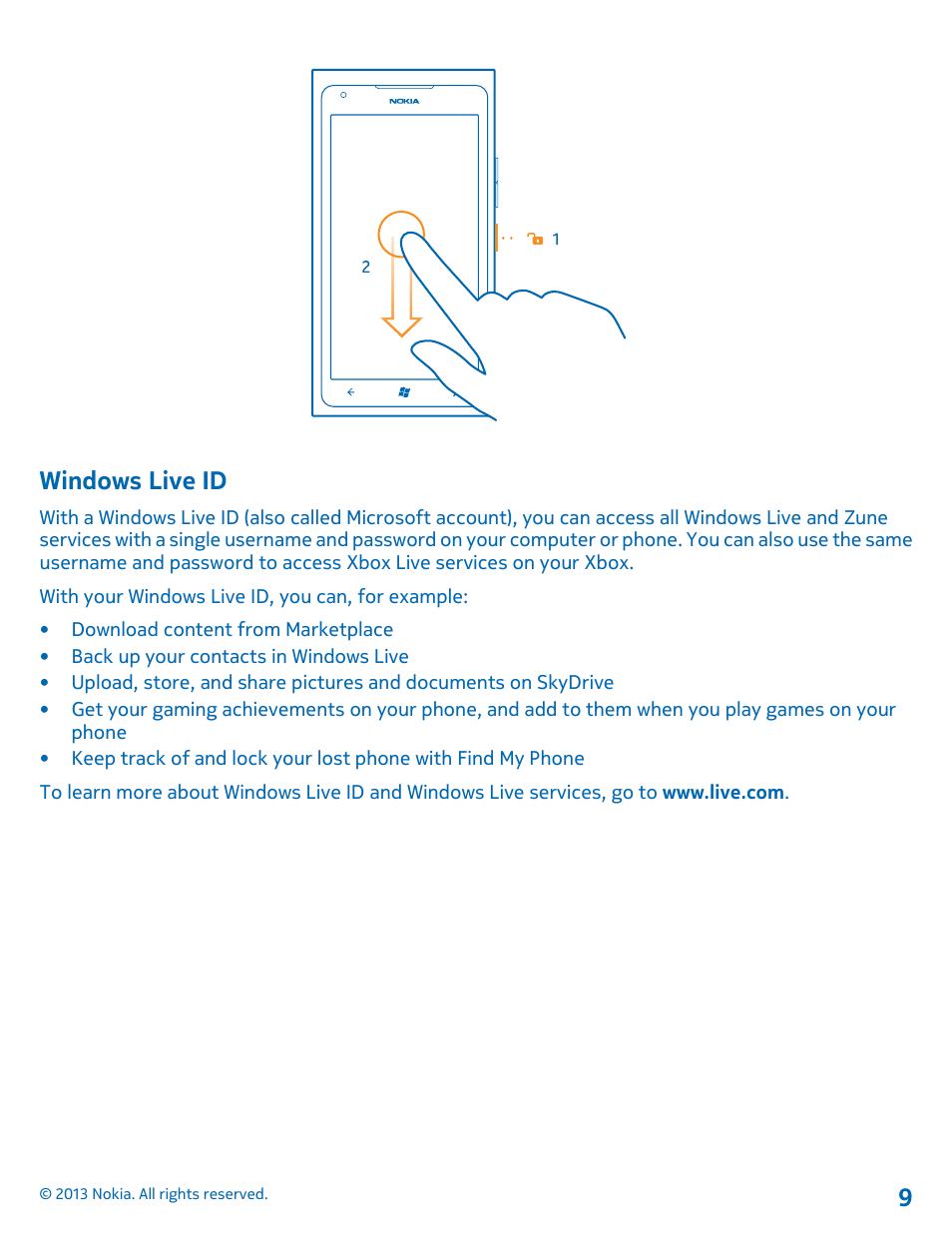 Windows live id | Nokia Lumia 900 User Manual | Page 9 / 93