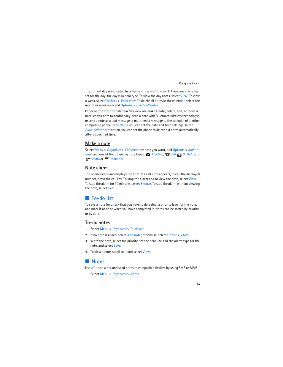 To-do list, Notes, To-do list notes | Nokia 6085 User Manual | Page 100 / 233