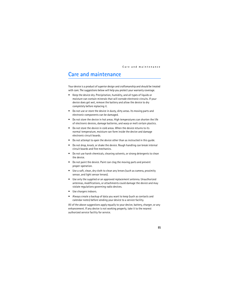 Care and maintenance | Nokia 6085 User Manual | Page 118 / 233