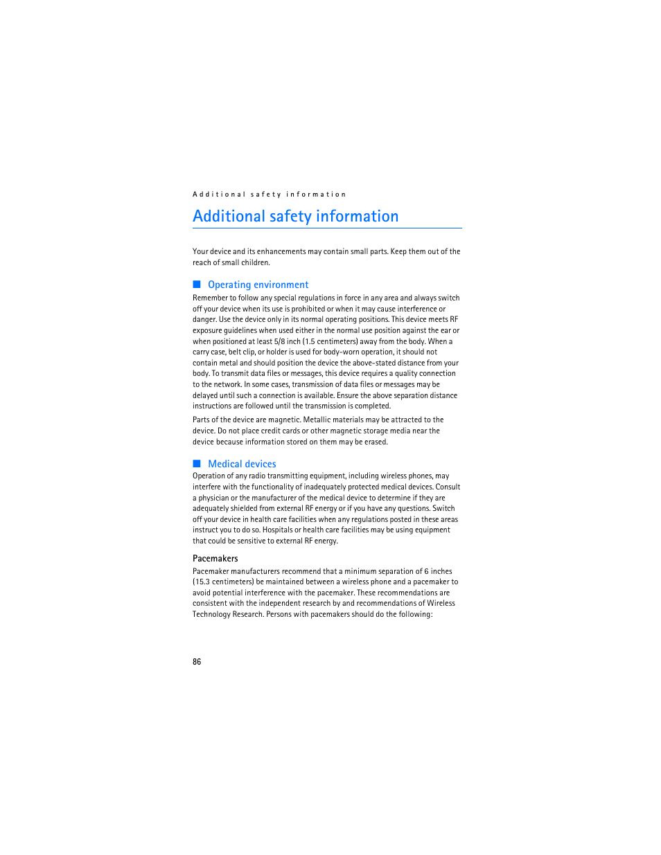 Additional safety information, Additional safety information . 86 | Nokia 6085 User Manual | Page 119 / 233