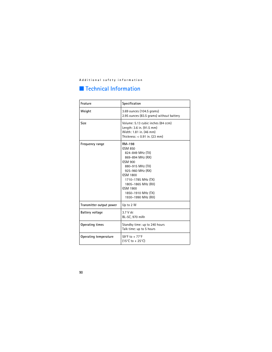 Technical information | Nokia 6085 User Manual | Page 123 / 233