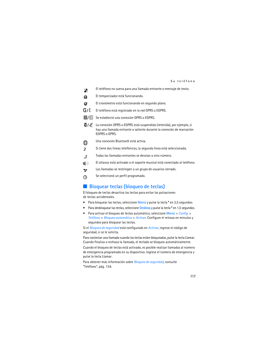 Bloquear teclas (bloqueo de teclas) | Nokia 6085 User Manual | Page 150 / 233