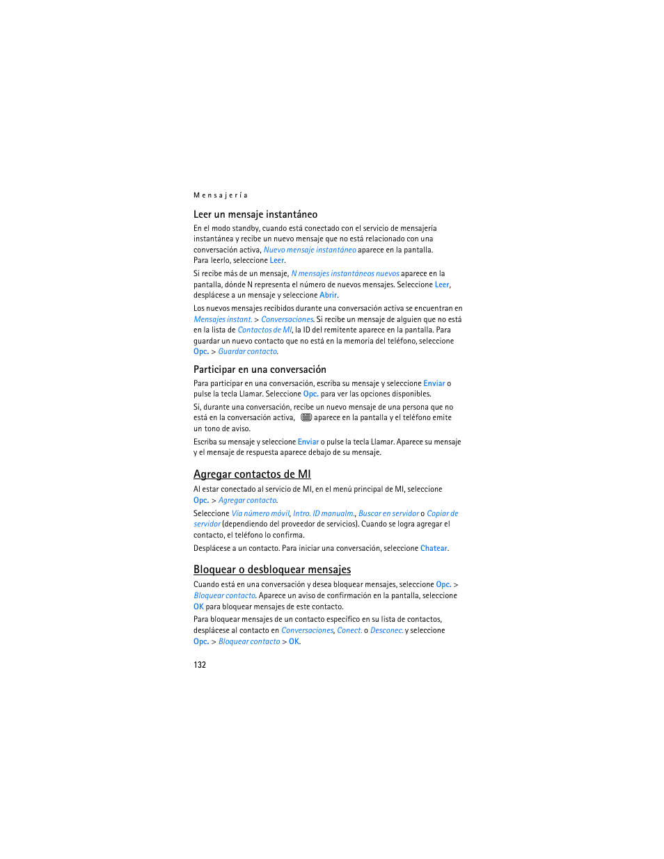 Agregar contactos de mi, Bloquear o desbloquear mensajes | Nokia 6085 User Manual | Page 165 / 233