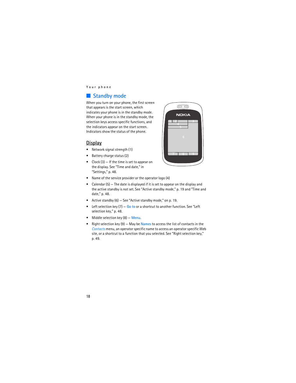 Standby mode, Display | Nokia 6085 User Manual | Page 51 / 233