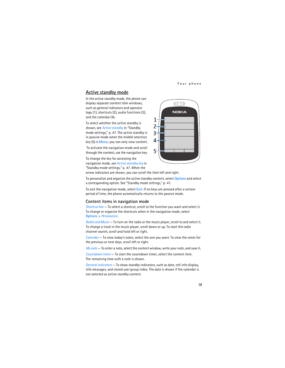 Active standby mode, 19 and | Nokia 6085 User Manual | Page 52 / 233
