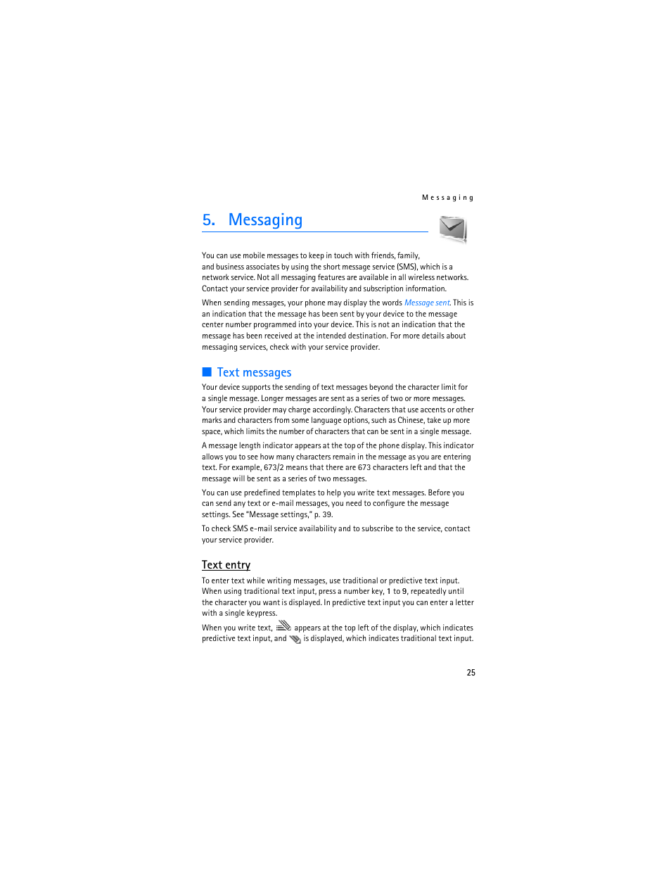 Messaging, Text messages, Text entry | Nokia 6085 User Manual | Page 58 / 233