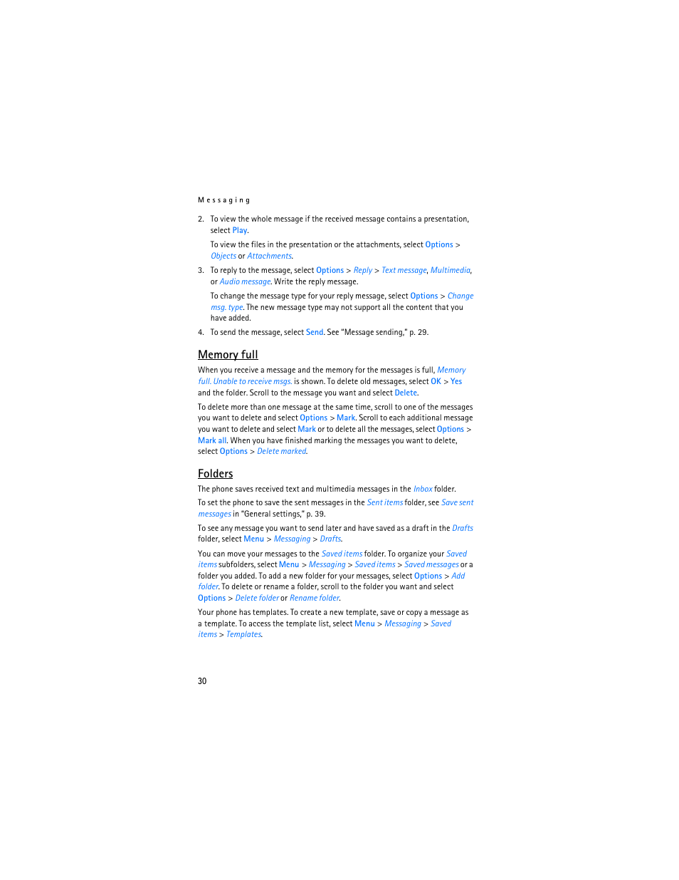 Folders | Nokia 6085 User Manual | Page 63 / 233