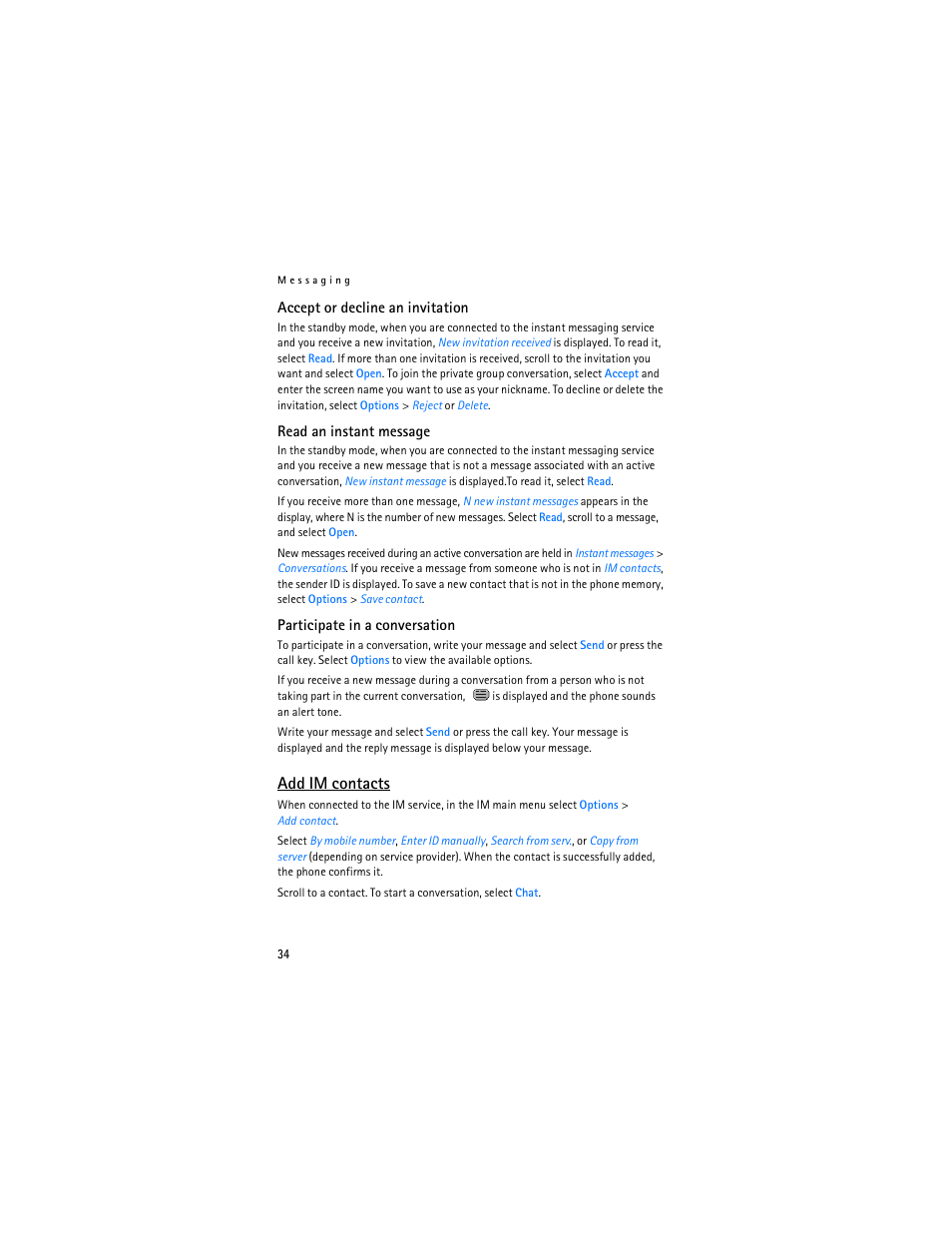 Add im contacts | Nokia 6085 User Manual | Page 67 / 233