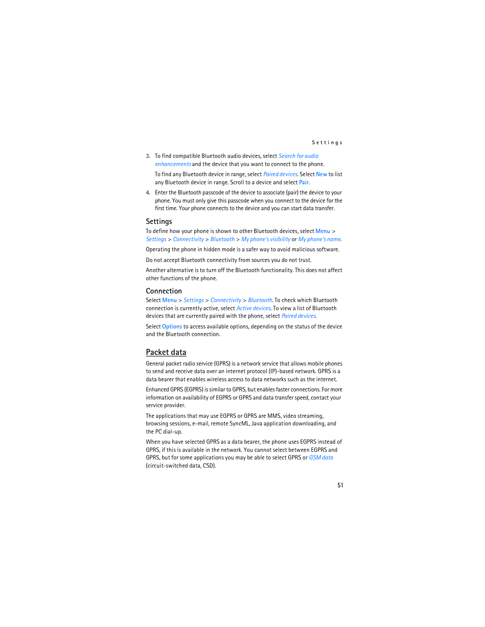 Packet data | Nokia 6085 User Manual | Page 84 / 233