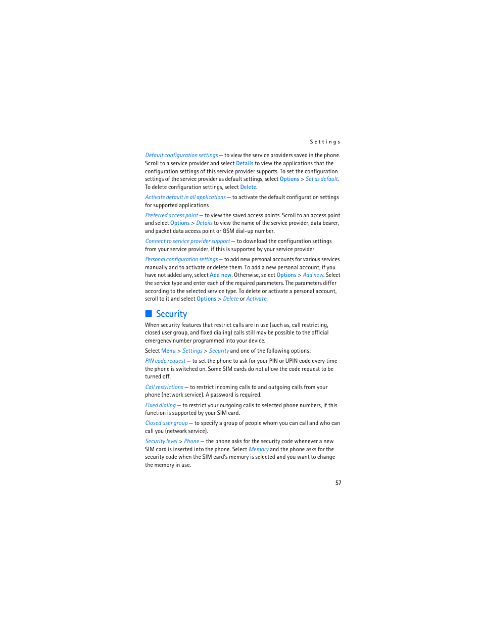 Security, Security,” p. 57, E “security | You c | Nokia 6085 User Manual | Page 90 / 233