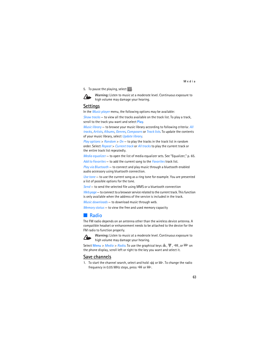 Radio, Settings, Save channels | Nokia 6085 User Manual | Page 96 / 233