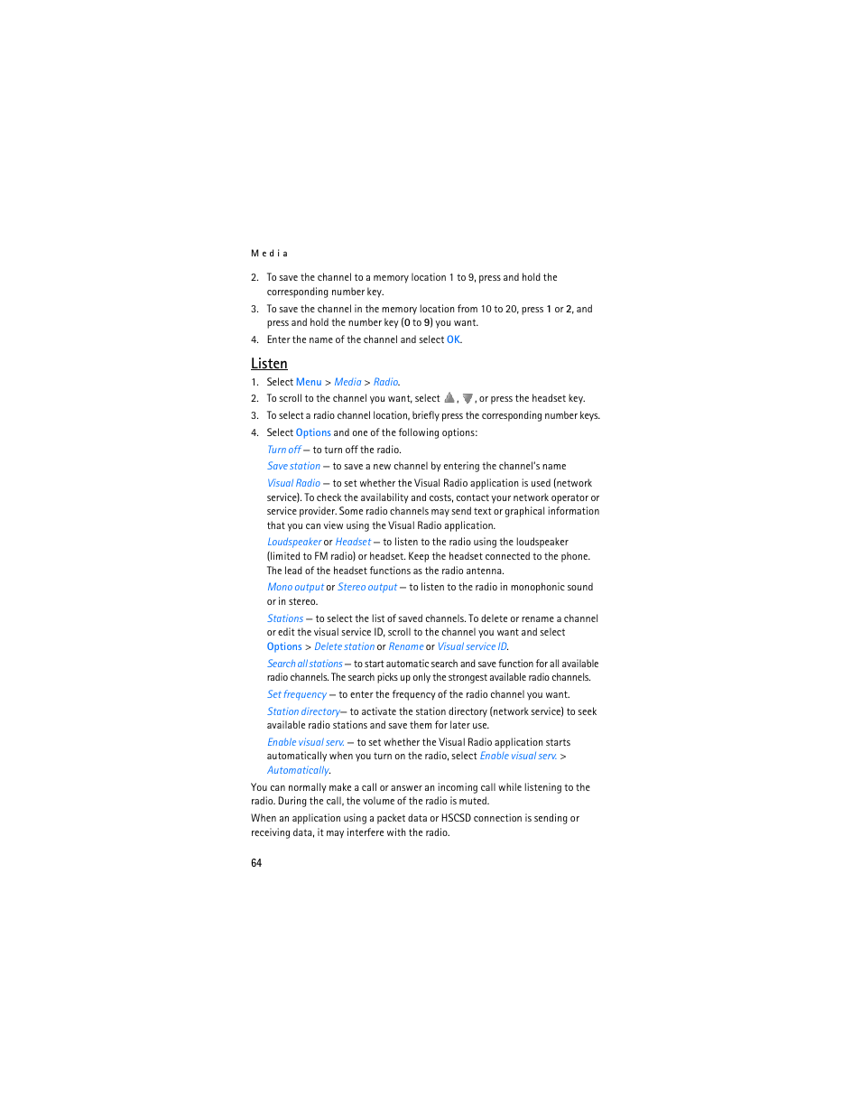 Listen | Nokia 6085 User Manual | Page 97 / 233