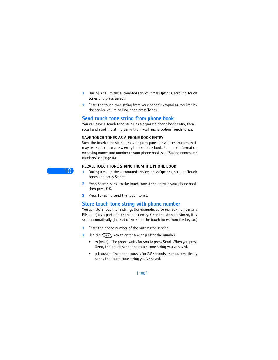 Send touch tone string from phone book, Store touch tone string with phone number | Nokia 6370 User Manual | Page 107 / 192