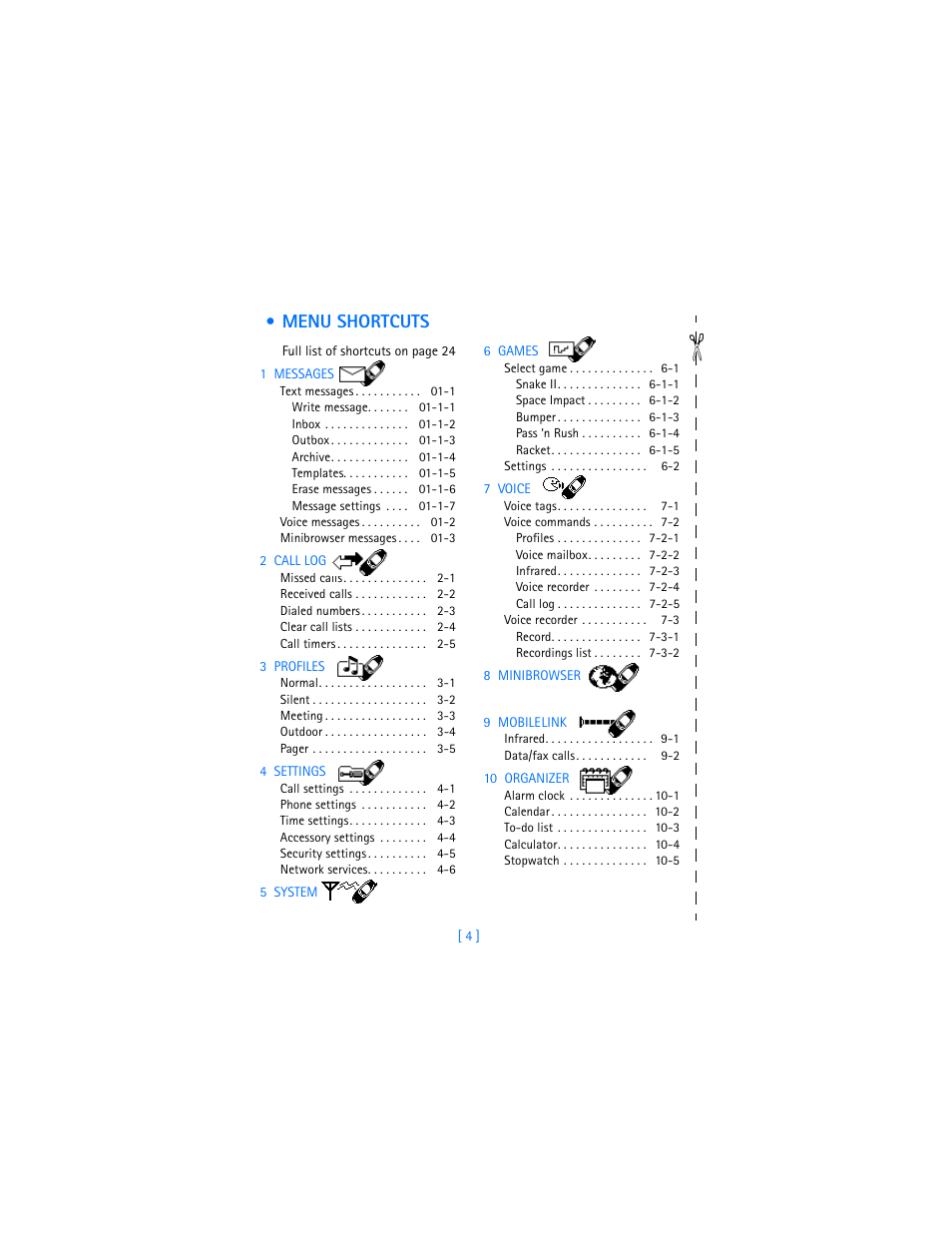 Menu shortcuts | Nokia 6370 User Manual | Page 11 / 192