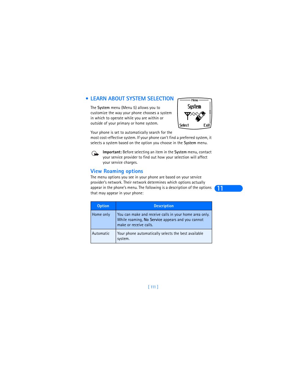 Learn about system selection, View roaming options | Nokia 6370 User Manual | Page 118 / 192