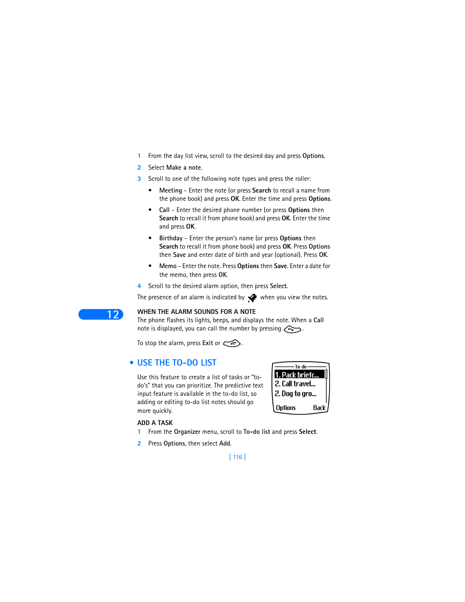 Use the to-do list | Nokia 6370 User Manual | Page 123 / 192