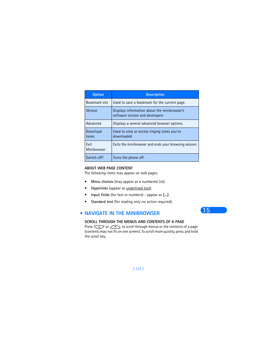 Navigate in the minibrowser | Nokia 6370 User Manual | Page 138 / 192