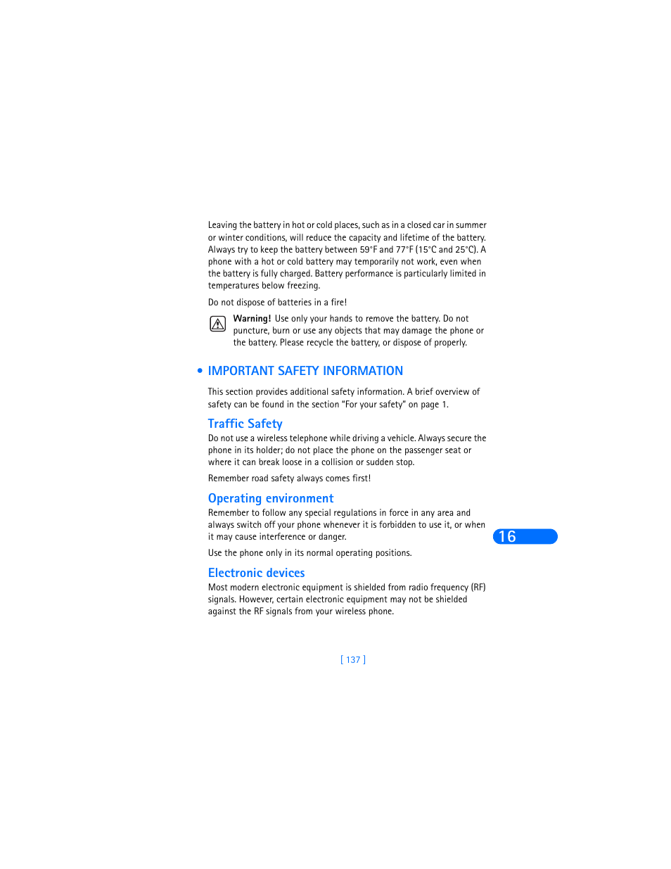 Important safety information, Traffic safety, Operating environment | Electronic devices | Nokia 6370 User Manual | Page 144 / 192