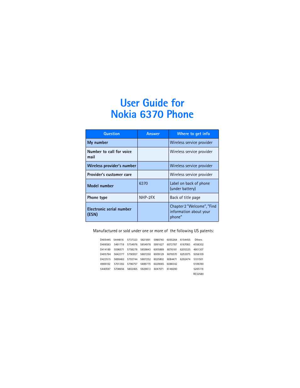 User guide for nokia 6370 phone | Nokia 6370 User Manual | Page 2 / 192