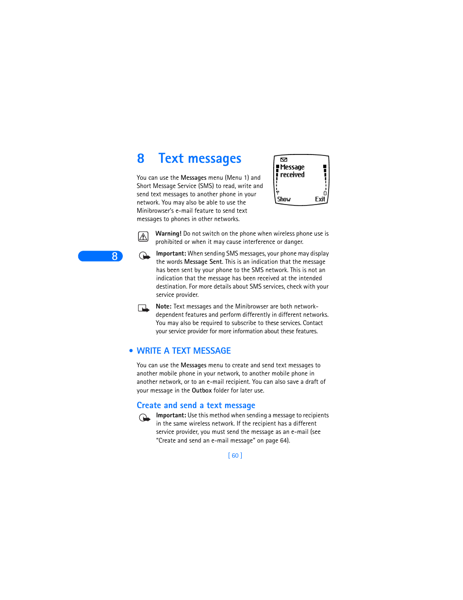 8 text messages, Write a text message, Create and send a text message | Text messages, 8text messages | Nokia 6370 User Manual | Page 67 / 192