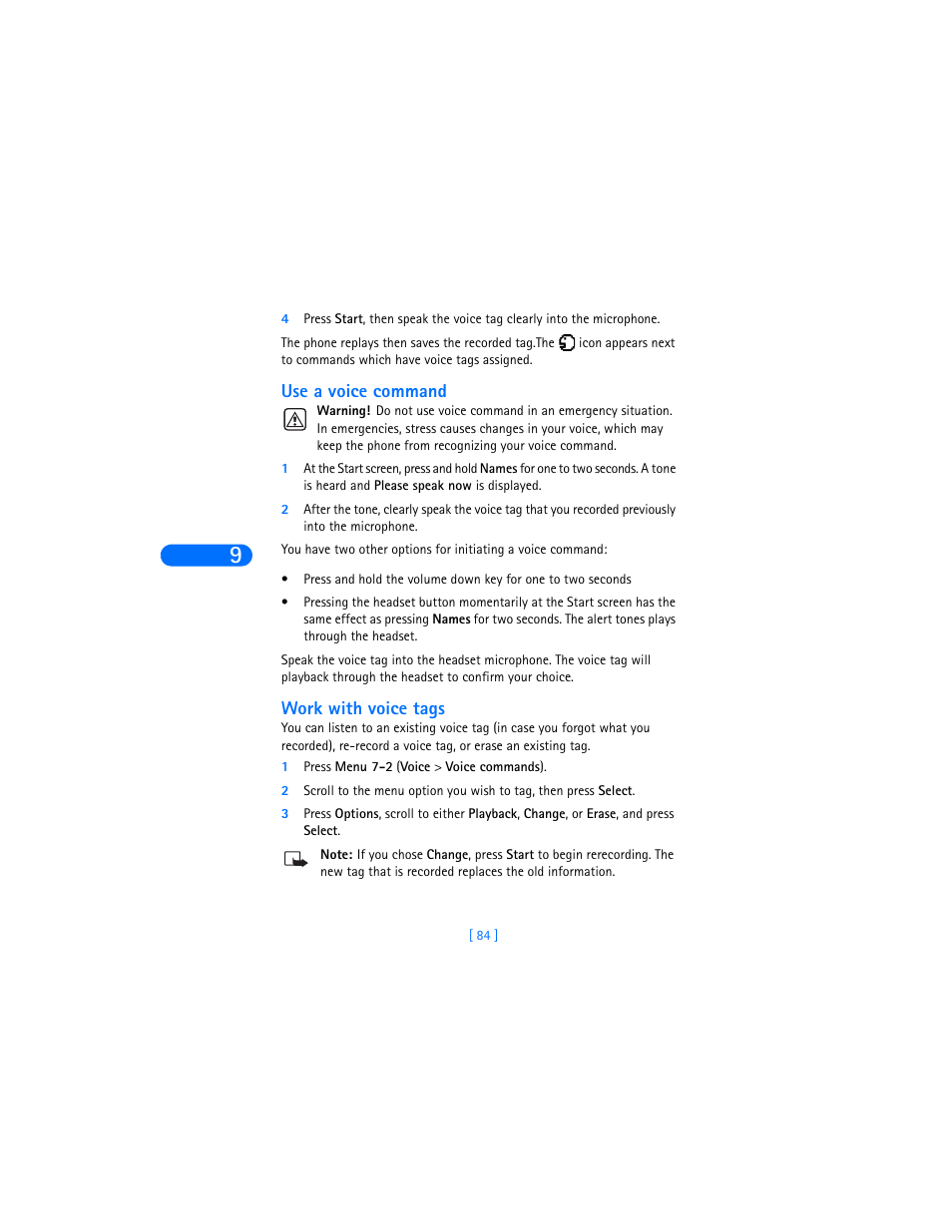 Use a voice command, Work with voice tags | Nokia 6370 User Manual | Page 91 / 192