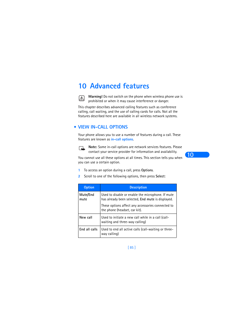 10 advanced features, View in-call options | Nokia 6370 User Manual | Page 92 / 192