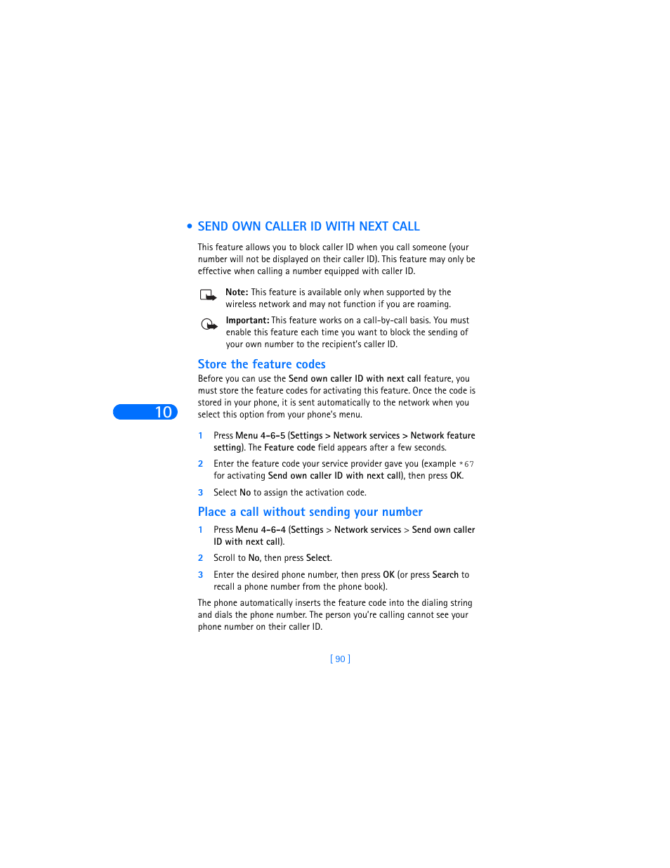 Send own caller id with next call, Store the feature codes, Place a call without sending your number | Nokia 6370 User Manual | Page 97 / 192