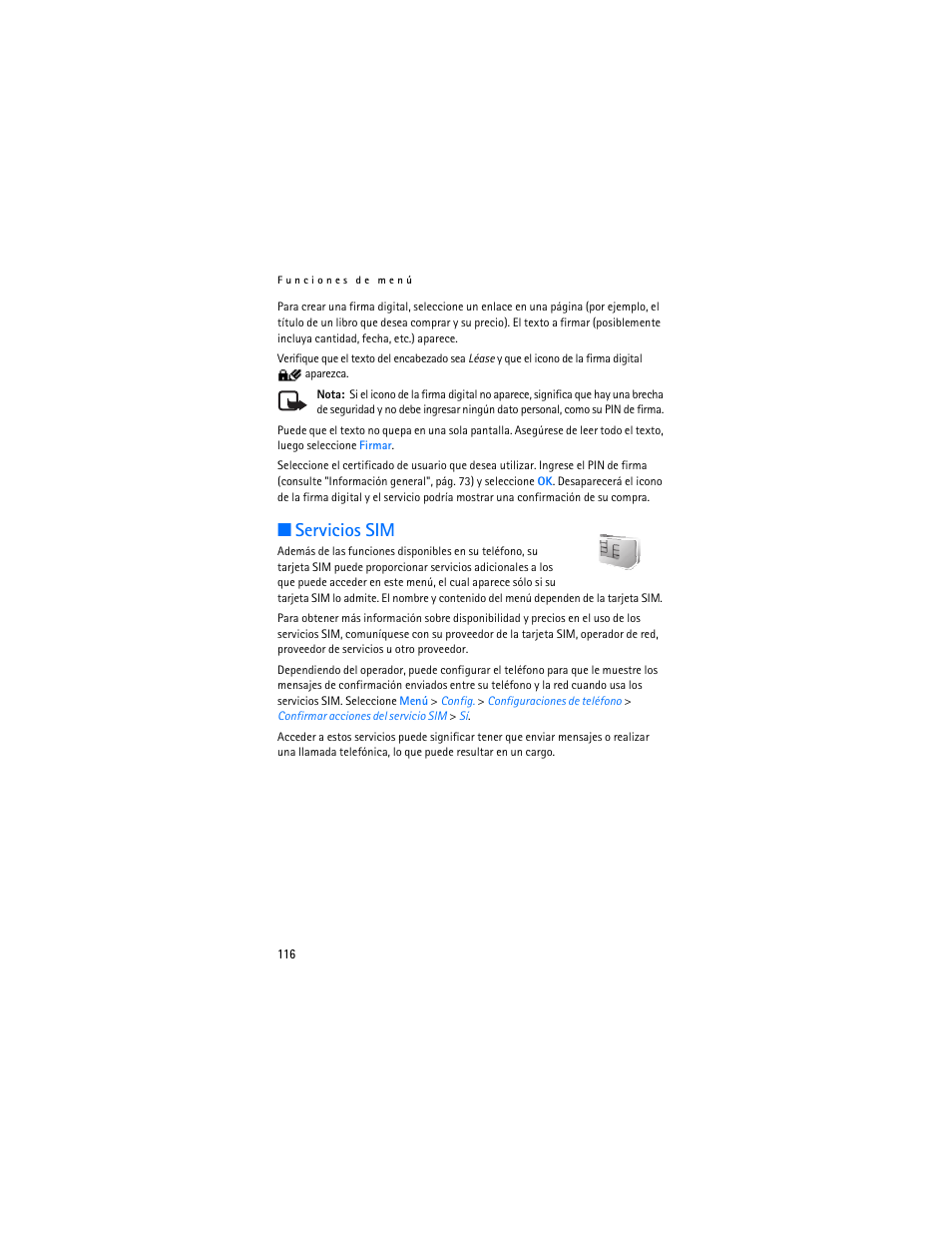 Servicios sim | Nokia 6030 User Manual | Page 117 / 129
