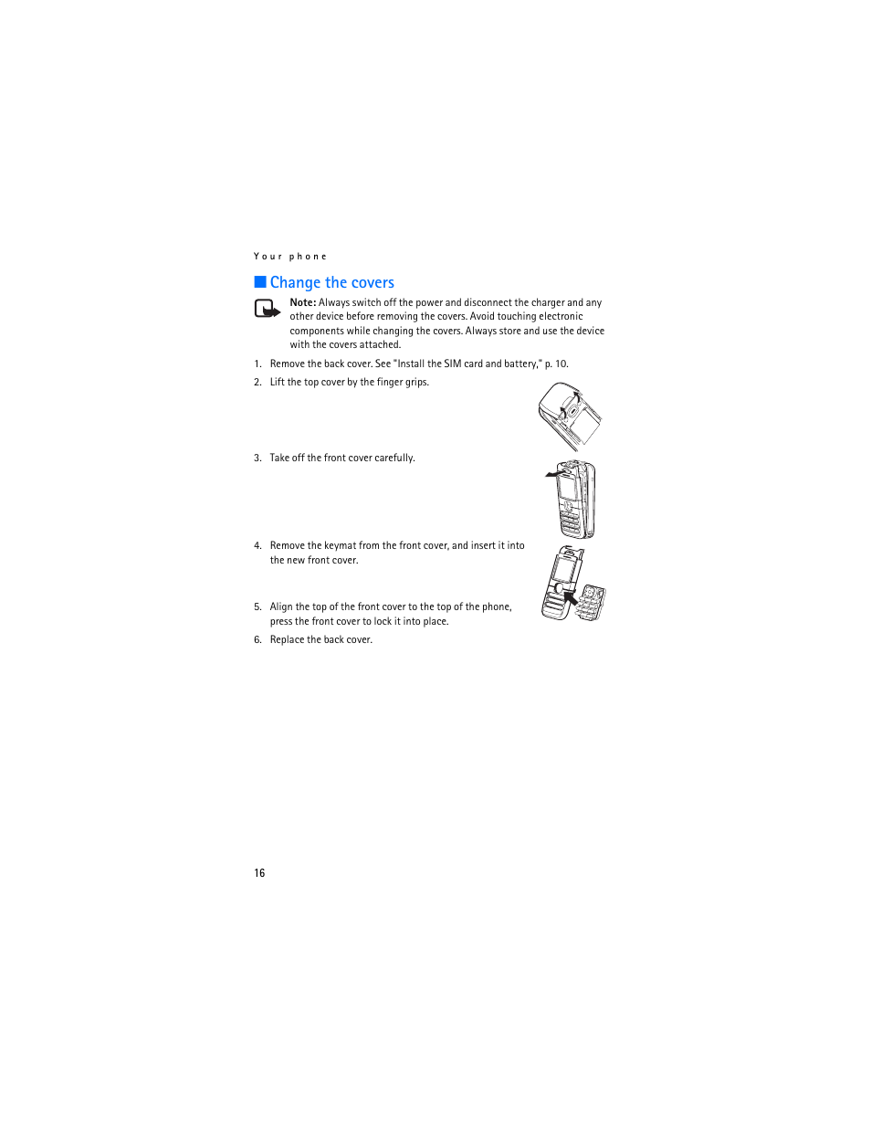 Change the covers | Nokia 6030 User Manual | Page 17 / 129