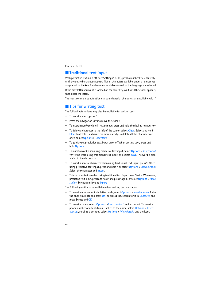 Traditional text input, Tips for writing text, Traditional text input tips for writing text | Nokia 6030 User Manual | Page 21 / 129