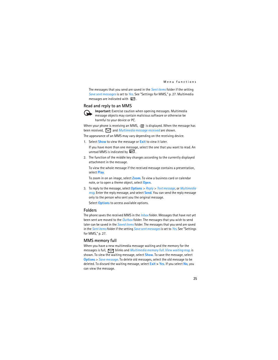 Read and reply to an mms," p. 25 | Nokia 6030 User Manual | Page 26 / 129