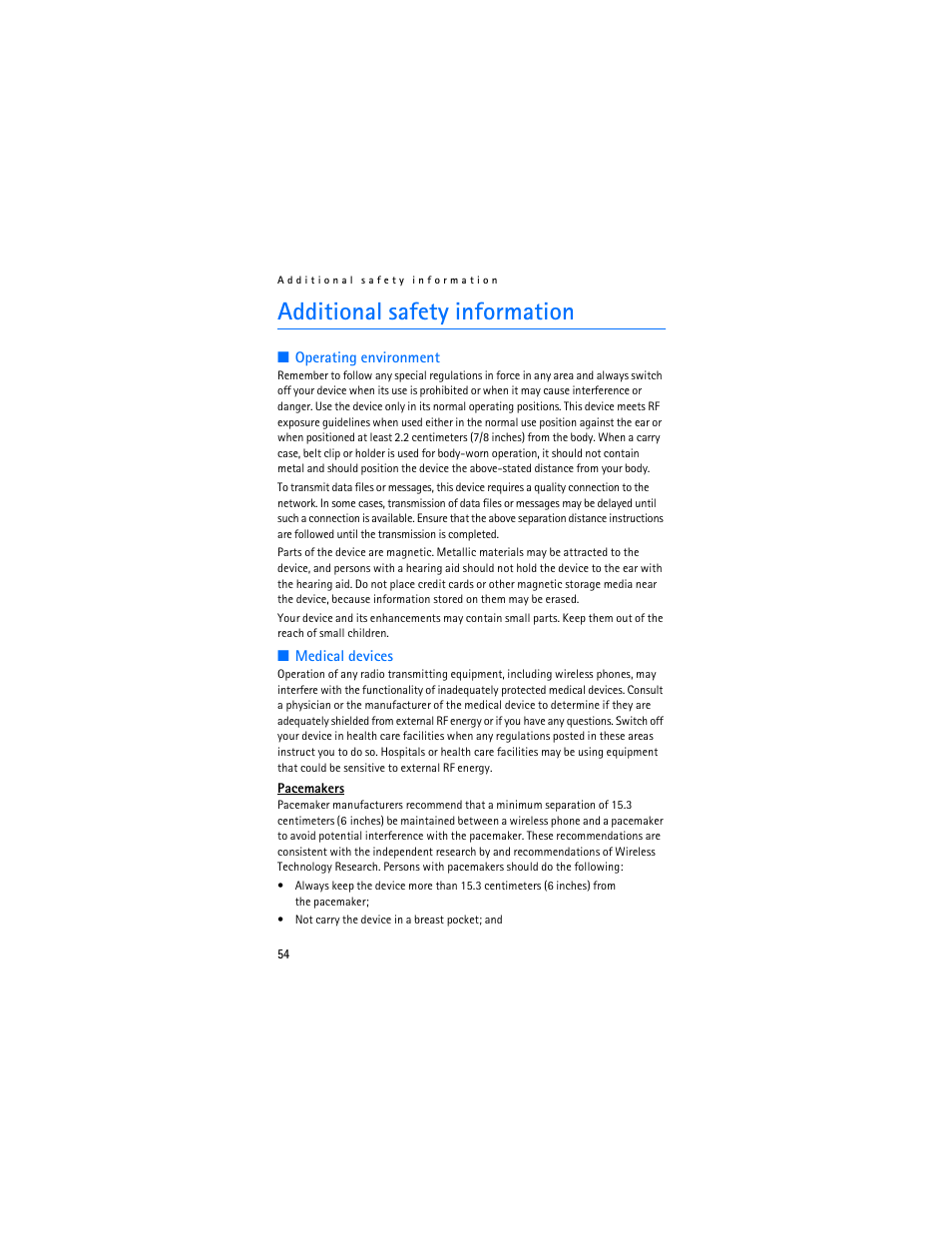 Additional safety information, Additional safety information 54 | Nokia 6030 User Manual | Page 55 / 129