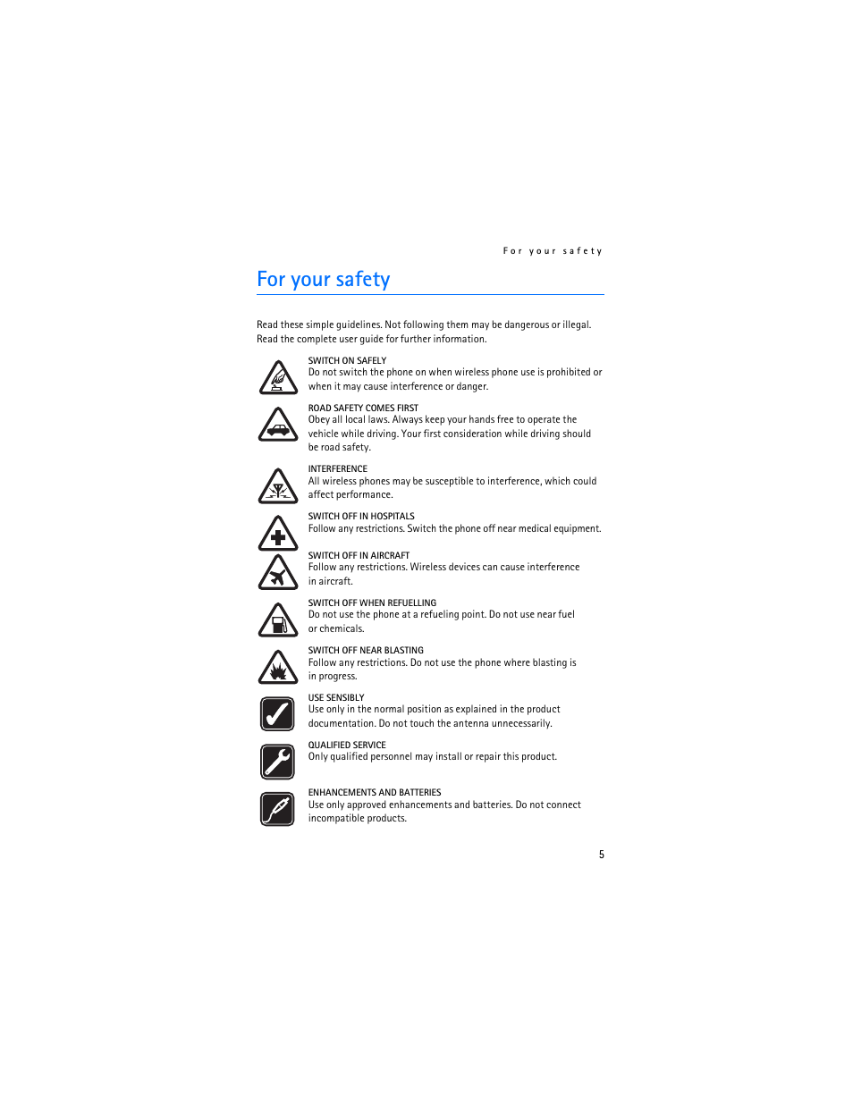 For your safety | Nokia 6030 User Manual | Page 6 / 129