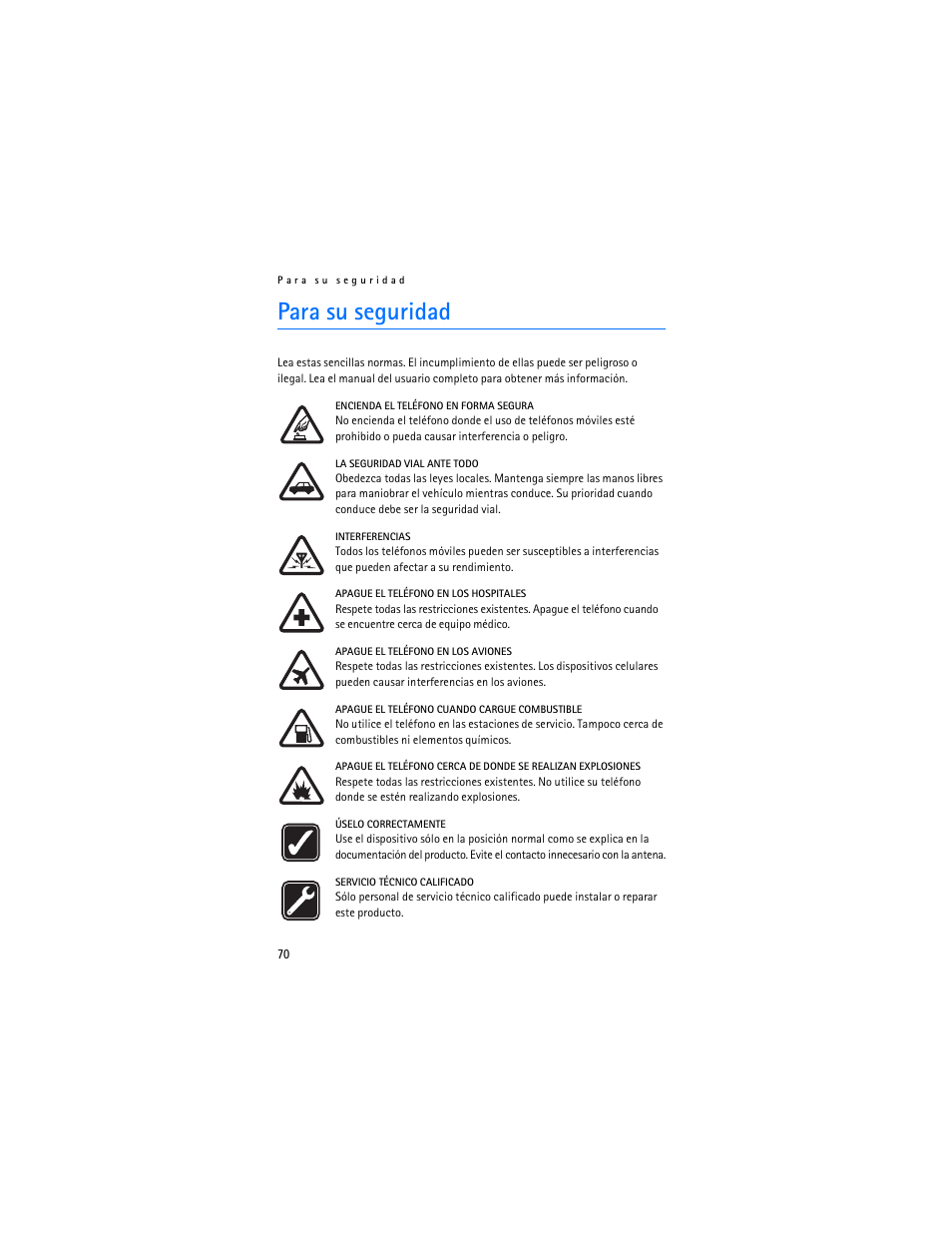 Para su seguridad | Nokia 6030 User Manual | Page 71 / 129